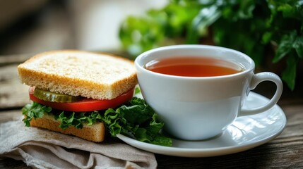 Sandwich and tea, simple lunch