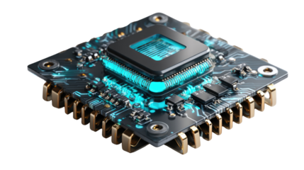 Technological Core: A close-up, dynamic image showcases the intricate details of a high-tech central processing unit (CPU), illuminated with an ethereal, futuristic glow.