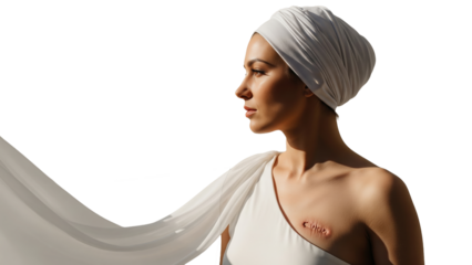 Serene woman in profile with a mastectomy scar. Concept of breast cancer survival, peace, and strength after surgery.