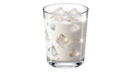 Refreshing Glass of Milk with Ice Cubes.
