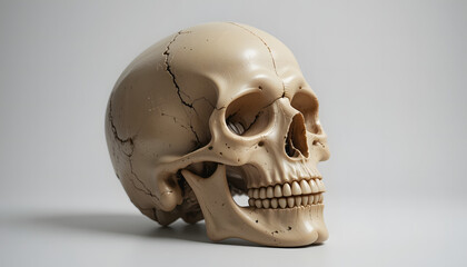 Naklejka premium A Realistic Beige Skull With Visible Cracks And Detailed Teeth Is Shown Against A Light Transparent Background
