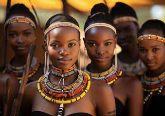 Joyful Zulu woman dancing in traditional attire 