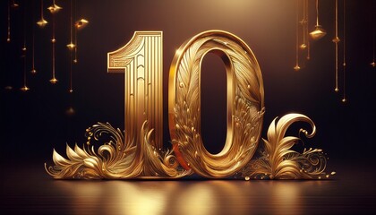 gold number 10 shiny golden number ten metallic gold numeral decoration
