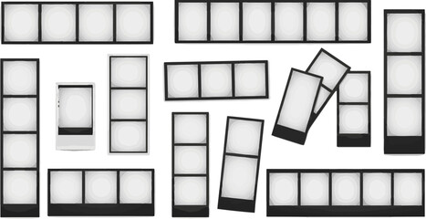 Create a kinds of deferent Photo booth images. Realistic blank photography template. Retro empty photo frame. Vector picture strips instant snapshot with black frame. vector art with white background.