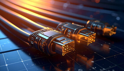 Network Cables: Close-up of high-tech network cables, emphasizing connectivity and modern technology, perfectly capturing a sense of precision and digital advancement.