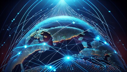 global connectivity network visualization with interconnected nodes and data pathways