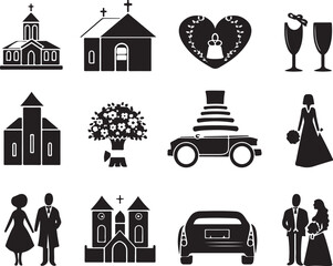 Elegant wedding vector icons for event planners