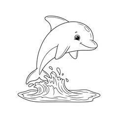 Cute jumping dolphin outline illustration for children ocean animal art vector