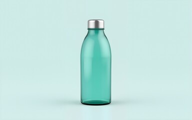Teal Glass Water Bottle Mockup with Minimal Label Design. High quality