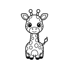 Cute cartoon giraffe line art drawing for kids coloring pages and animal illustrations vector