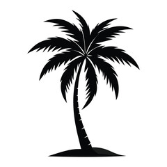 Black silhouette of a tropical palm tree on a white background