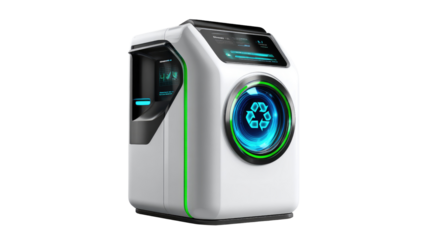 Innovative Recycling Machine: A futuristic recycling machine showcases eco-consciousness. With its sleek design and focus on environmental responsibility.