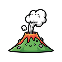 Cute cartoon volcano erupting steam smiling character illustration fun nature vector