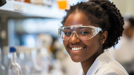 Scientist smiling in lab