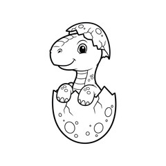 Cute baby dinosaur hatching from egg adorable cartoon character illustration vector