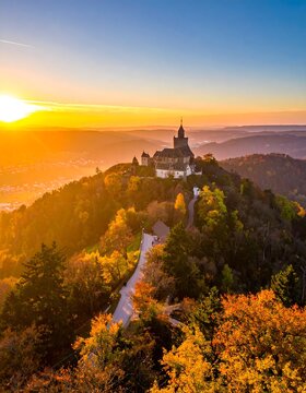 Autumnal castle vista at sunset