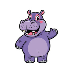 Happy cartoon hippo waving friendly hello cheerful animal character illustration vector