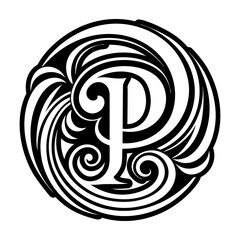 Letter p monogram in filled style