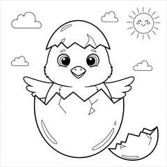 Cute chick hatching from egg adorable baby bird spring easter cartoon line art vector