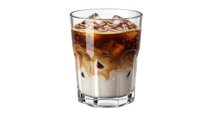 Refreshing Iced Coffee with Milk and Ice Cubes in a Glass.