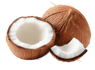 Fresh coconuts isolated on transparent background, a tropical delight for healthy eating