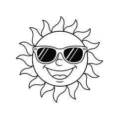 Happy smiling sun character wearing sunglasses summer season joyful weather icon art vector