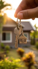 Hand Holding House Keys Outdoors