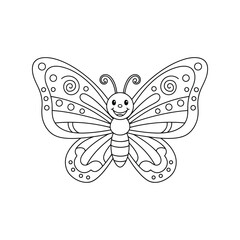 Cute cartoon butterfly line drawing for kids coloring book page insect illustration vector
