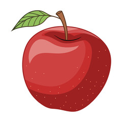 Red Apple with Stem and Leaf Hand Drawn Illustration