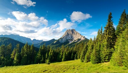 Fototapeta premium mountain with pines forest with blue sky