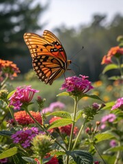 Fototapeta premium Luminous butterfly on flowers