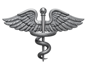 n Angled Side Perspective of Silver Caduceus with Shadows, Transparent PNG