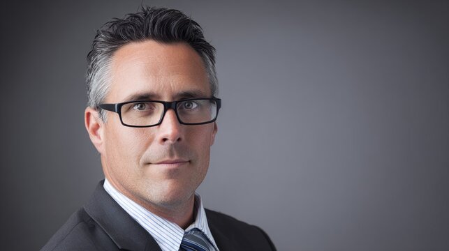 staff. Confident business professional in formal attire, exuding professionalism and approachability in a neutral setting. pitch deck slides.