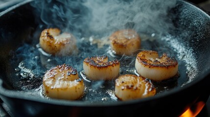 Sea scallops frying