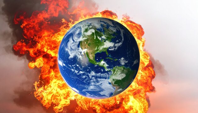 A poignant depiction of a burning Earth illustrating climate change and global warming concerns - Powered by Adobe