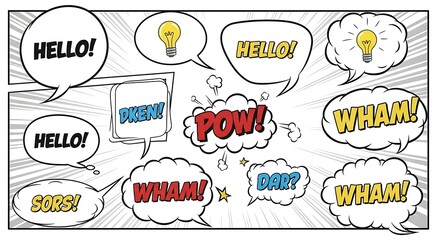 Comic Book Speech Bubbles and Sound Effects.