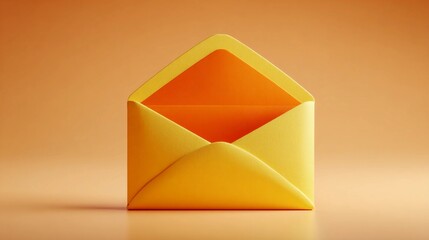 Yellow envelope with an open flap on an orange colored background