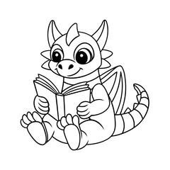 Dragon Reading Bedtime Story Coloring Page