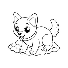 Puppy Digging in the Garden Coloring Page