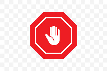 Red stop sign with hand, No entry hand red label or sticker, stop, ban or prohibited icon.