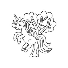 Unicorn Swinging from a Tree Coloring Page