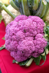 Purple cauliflower with green leaves