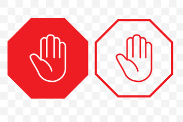 Obraz premium Stop, do not cross, ban, forbidden and alert icon set road safety sign board symbols in red and white color. Stop sign red color isolated. Vector stop hand sign vector illustration.