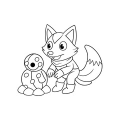 Obraz premium Fox Building a Snowman Coloring Page