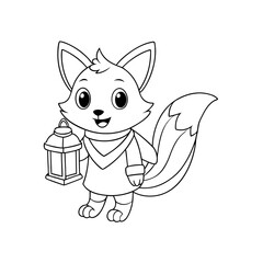 Fox Holding a Lantern Coloring Page