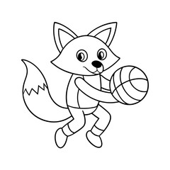 Naklejka premium Fox Playing Basketball Coloring Page