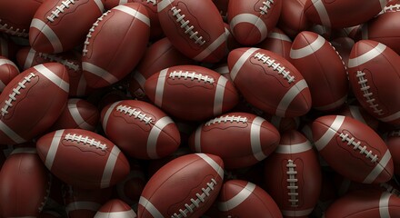 Pile of American Footballs: Close-up of Brown Leather Balls