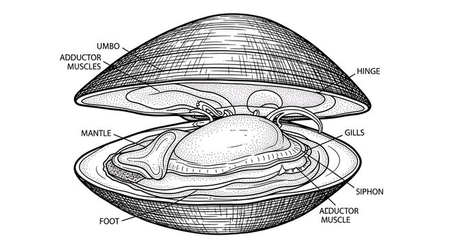 Clam Anatomy Illustration - Detailed Diagram.