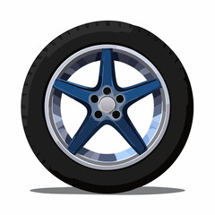 Obraz premium Roue de voiture entière vue de profil, pneu, jante, arrière plan blanc