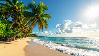 Obraz premium Tropical beach with palm trees and ocean